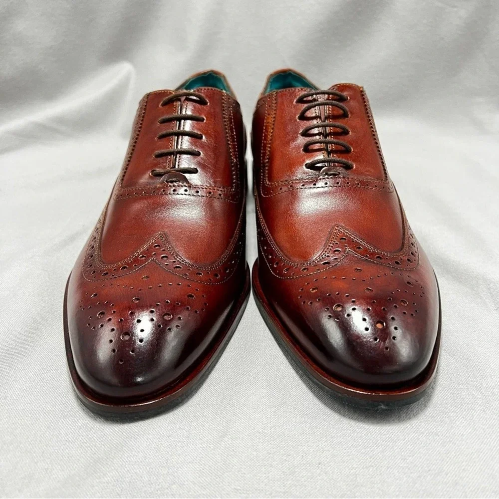 Ted Baker Asonce Leather Longwing Broque Brown Leather Oxford Dress Shoes 13.5